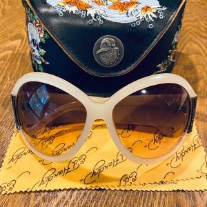 Ed Hardy white cloud sunglasses w/ rhinestone koi